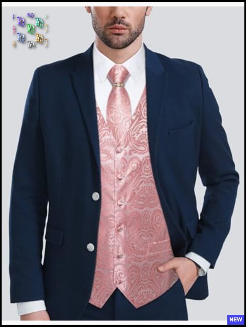 Men's Silk Vest Set Formal Elegant Jacquard Paisley Wedding Party 5PC - Picture 2 of 7